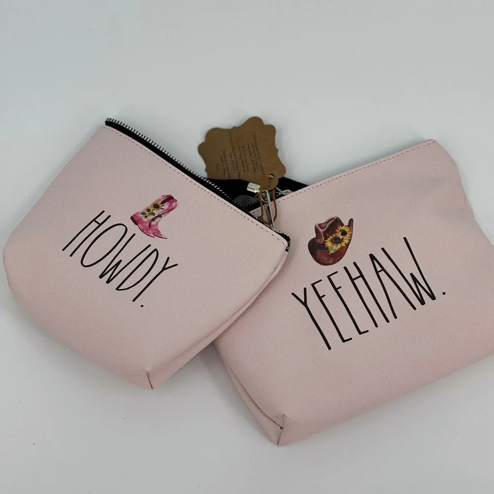 Rae Dunn Cosmetic Bags Set 2pc Womens OS Blush Pink Howdy Yeehaw Western Cowgirl